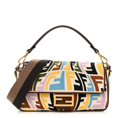 Fendi X SARA COLEMAN Canvas Vitello King Seta FF Fish Eye Embroidered Baguette Grezzo Multicolor Ghianda 1 of 14