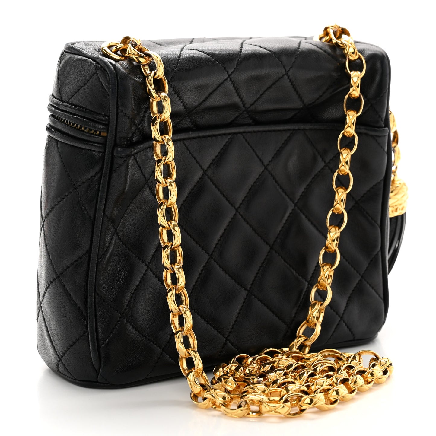 Lambskin Quilted Tassel Shoulder Bag Black
