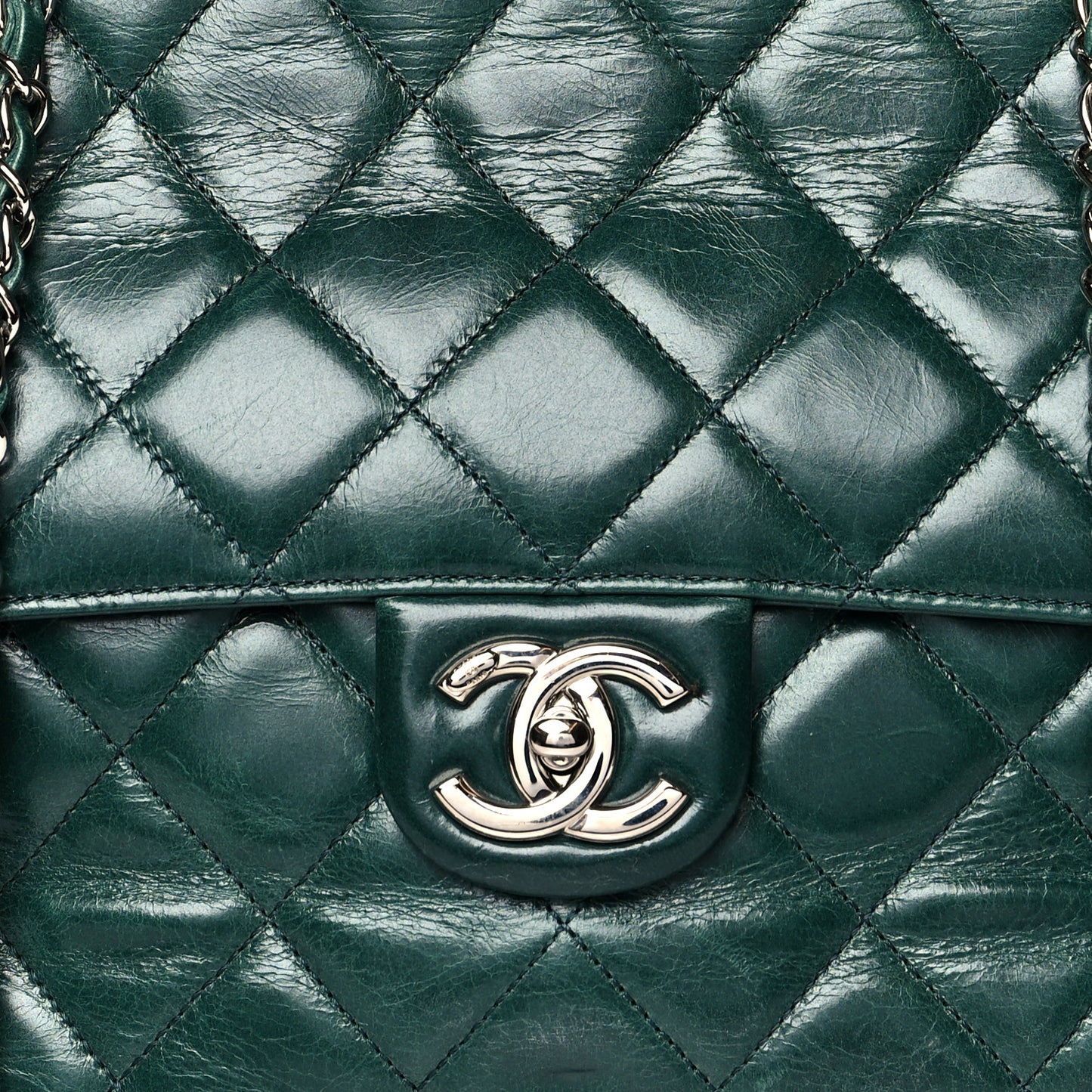 Glazed Calfskin Quilted Large CC Delivery Tote Green