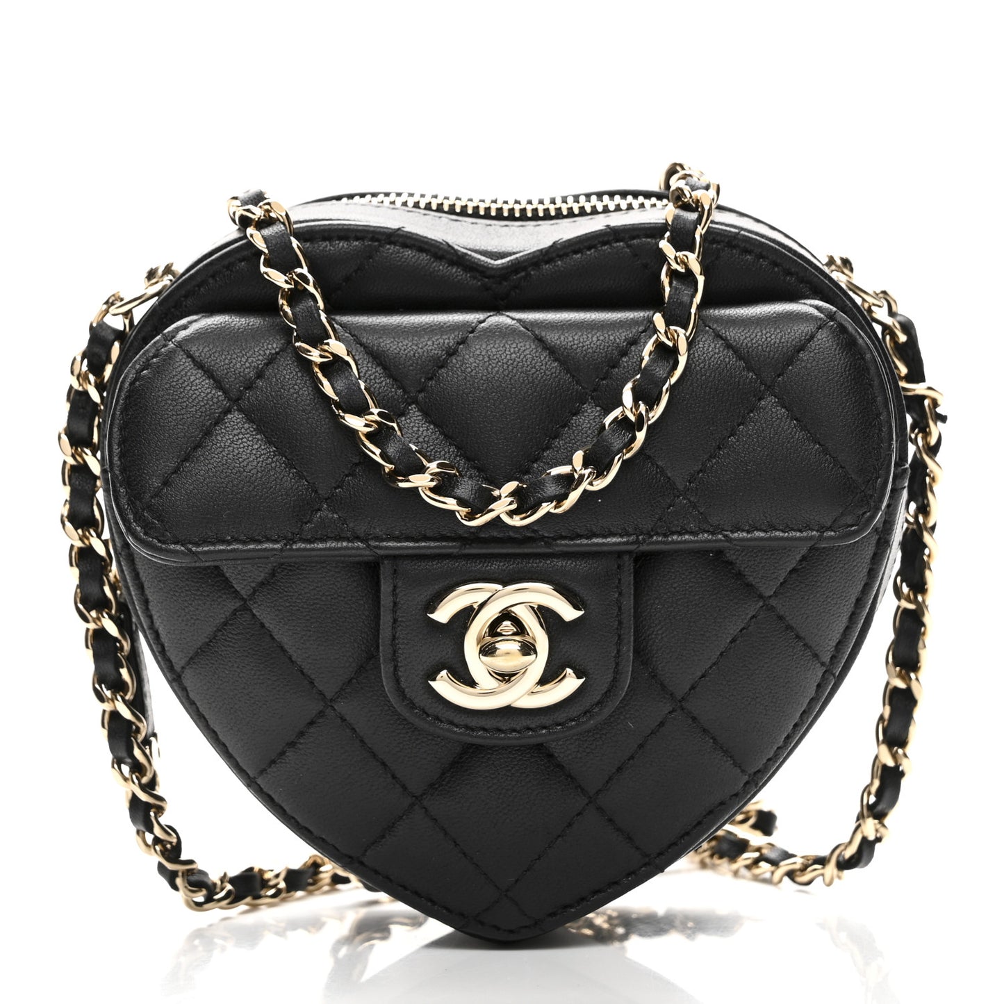 Lambskin Quilted CC In Love Heart Clutch With Chain Black