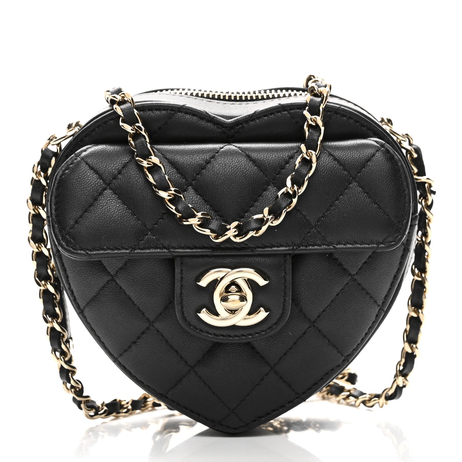 Chanel Lambskin Quilted CC In Love Heart Clutch With Chain Black 1 of 10