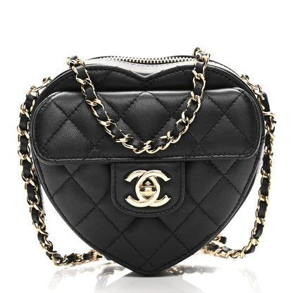 Chanel Lambskin Quilted CC In Love Heart Clutch With Chain Black 1 of 10