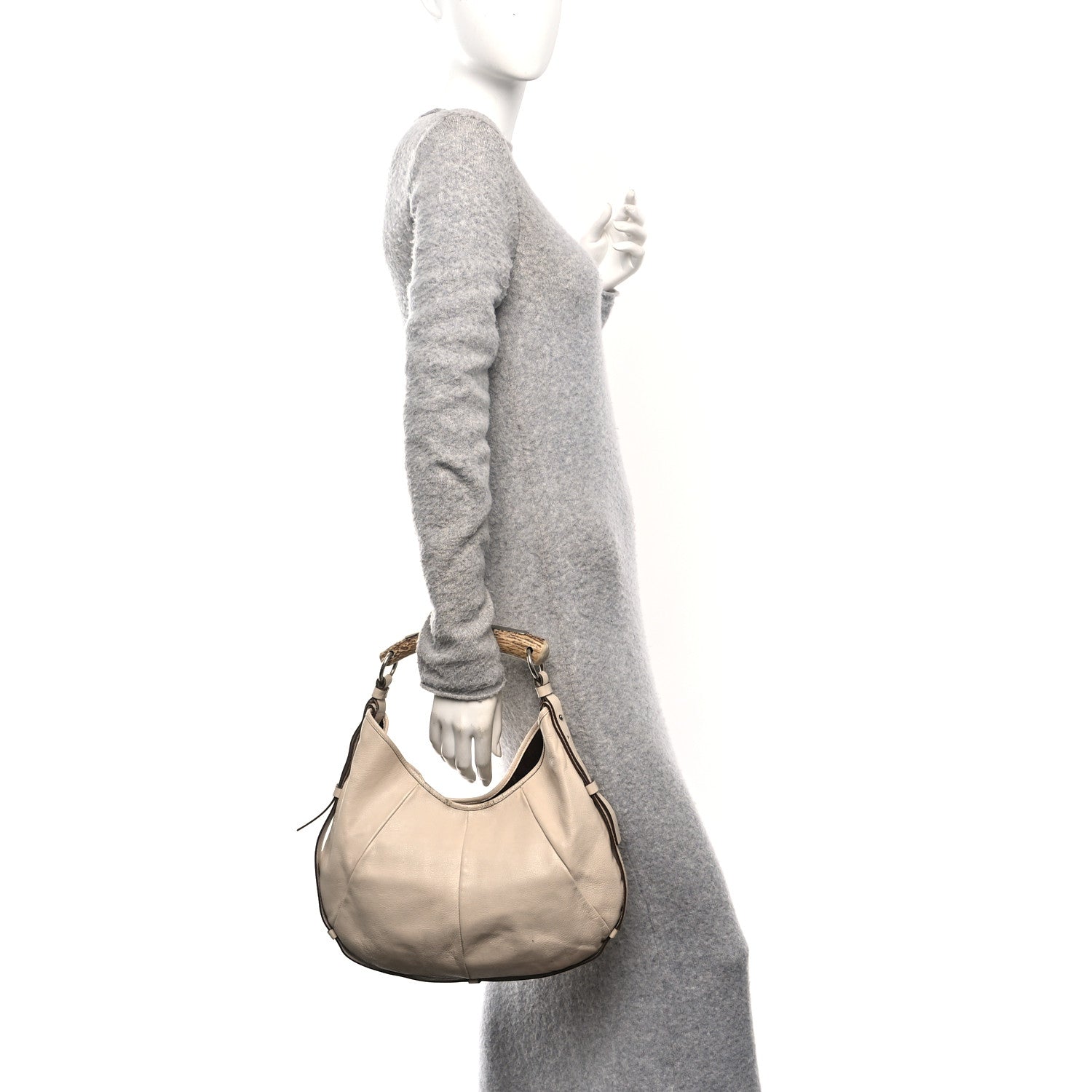 Saint Laurent Calfskin Mombasa Horn Hobo Off White 2 of 9