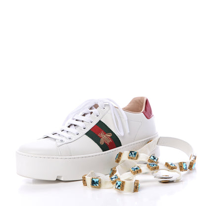 Gucci Calfskin Removable Crystals Bee Embroidered Womens Ace Platform Sneakers 39 White 8 of 8