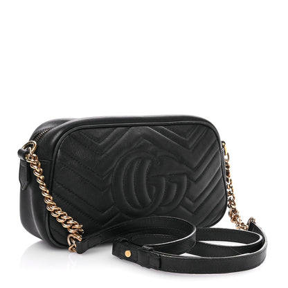 Gucci Calfskin Matelasse Small GG Marmont Chain Shoulder Bag Black 3 of 11