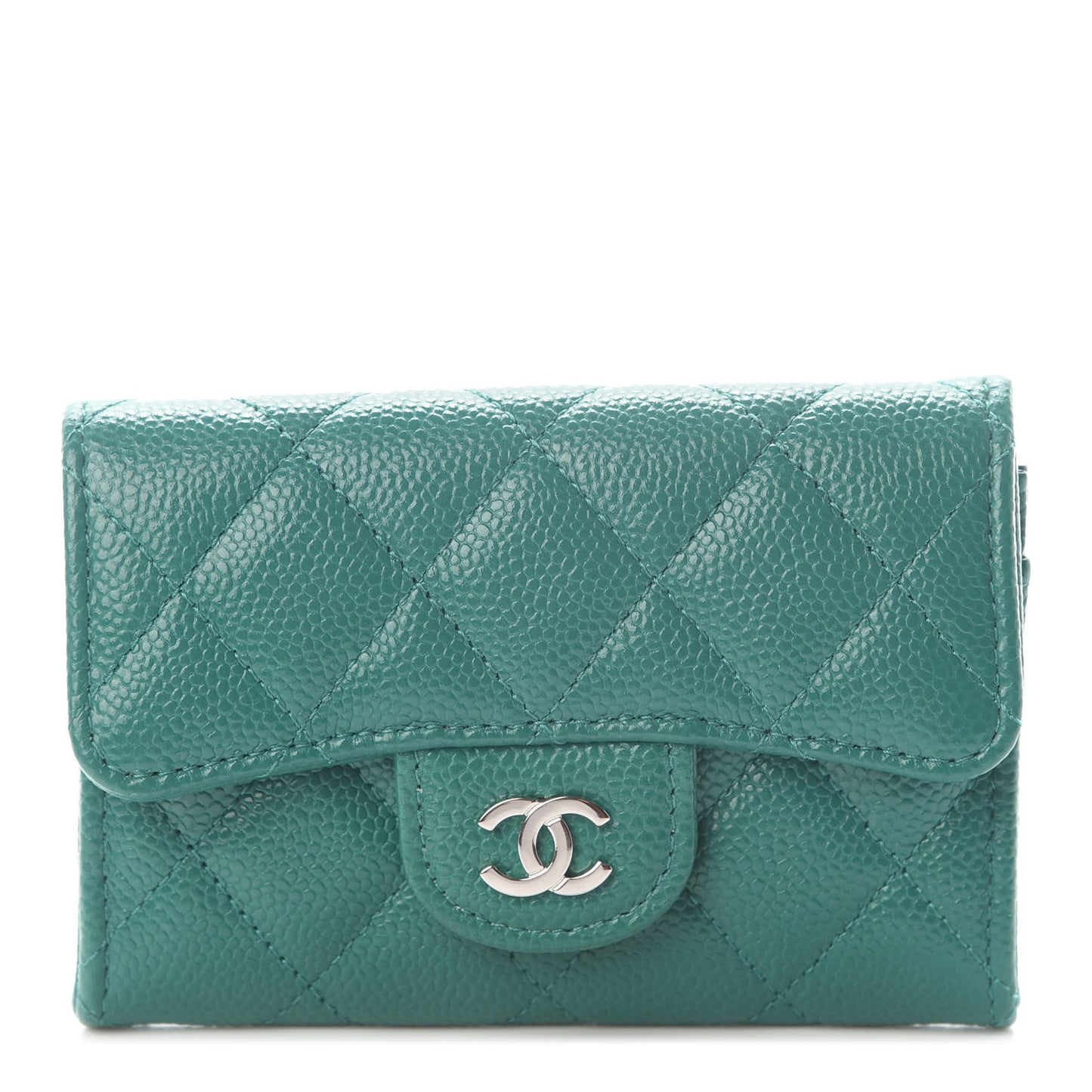 Caviar Quilted Flap Card Holder Wallet Green