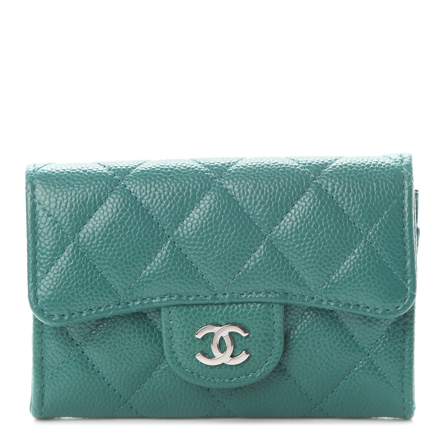 Chanel Caviar Quilted Flap Card Holder Wallet Green 1 of 15