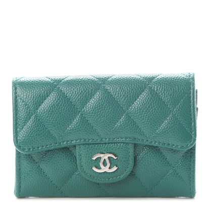 Chanel Caviar Quilted Flap Card Holder Wallet Green 1 of 15