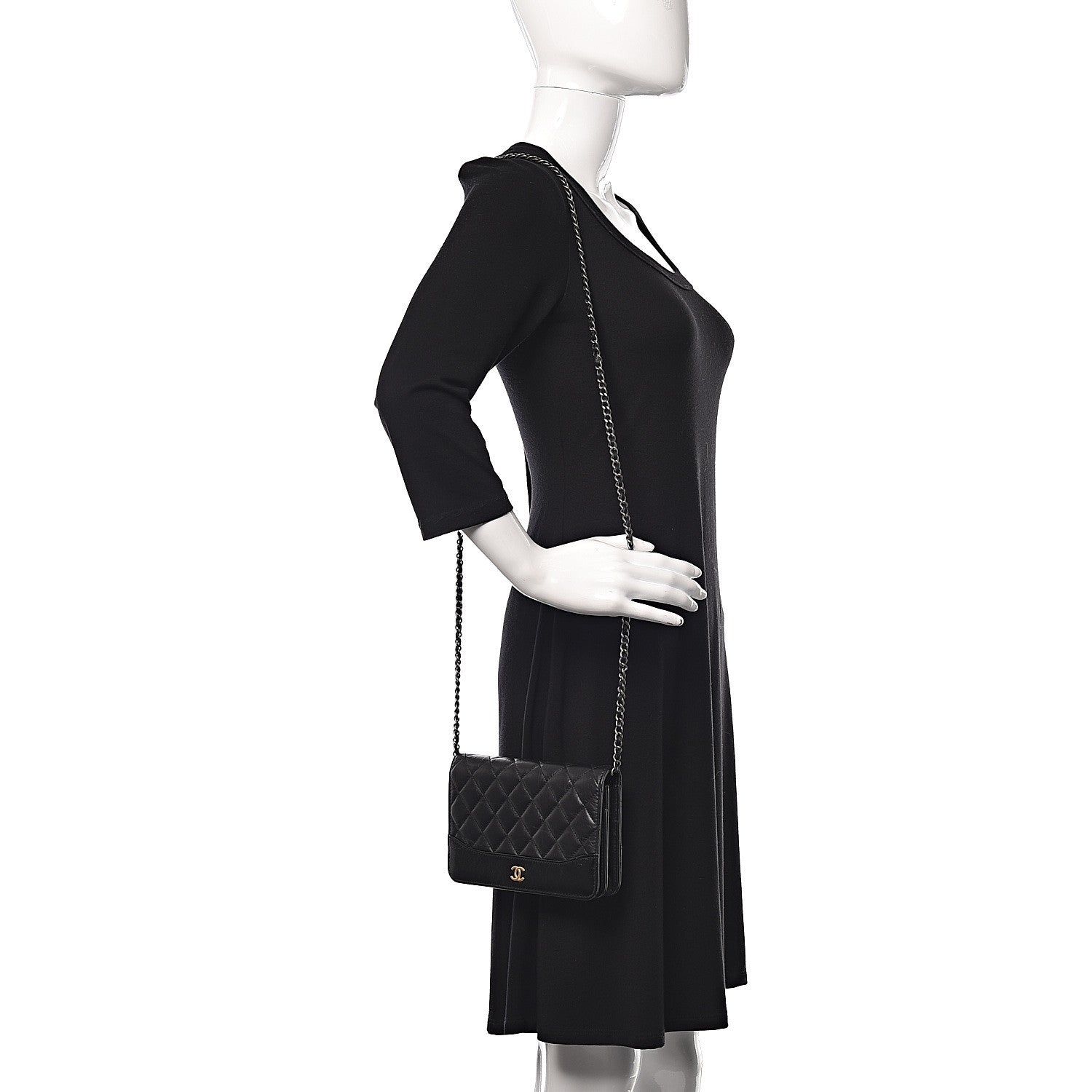Chanel Aged Calfskin Quilted Gabrielle Wallet On Chain WOC Black 2 of 17
