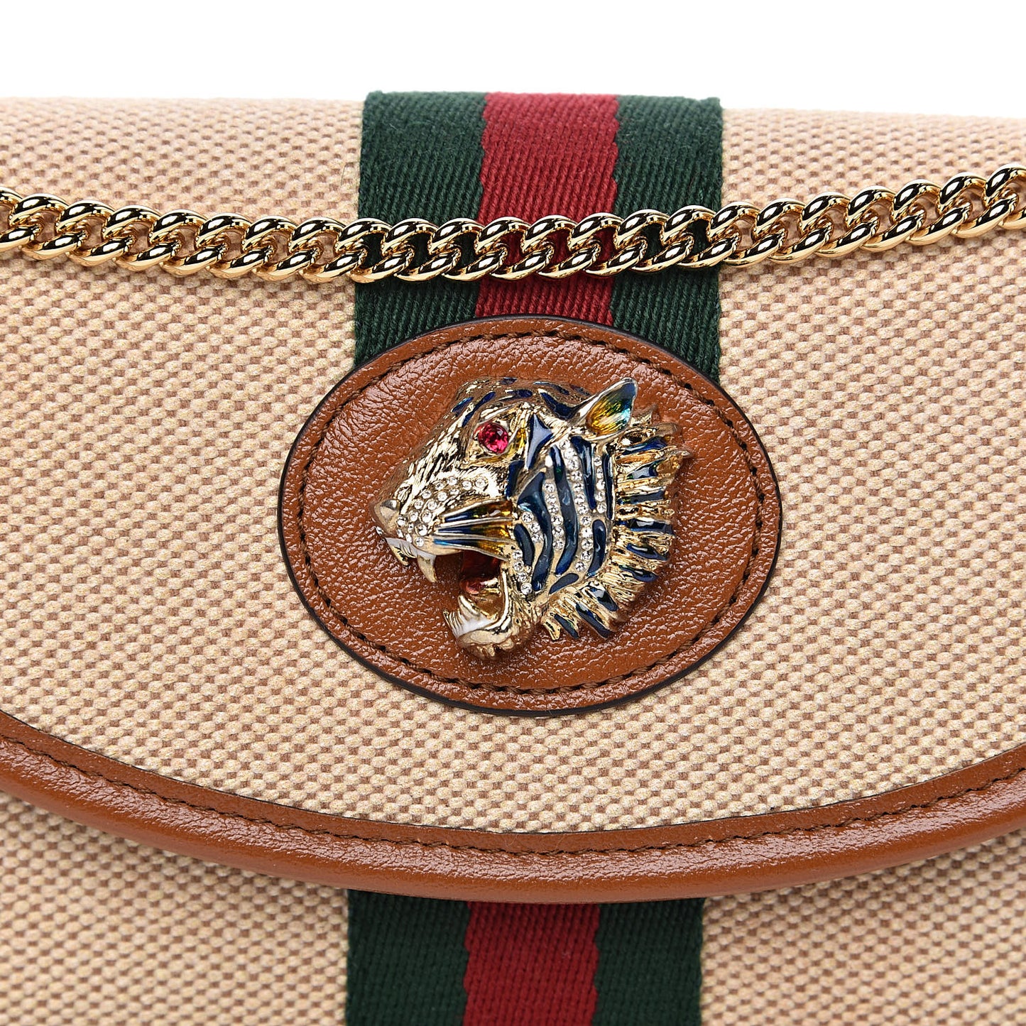 Vintage Canvas Calfskin Web Mini Rajah Slim Flap Shoulder Bag Sand Light Cuir