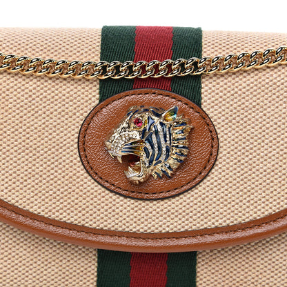 Gucci Vintage Canvas Calfskin Web Mini Rajah Slim Flap Shoulder Bag Sand Light Cuir 9 of 9