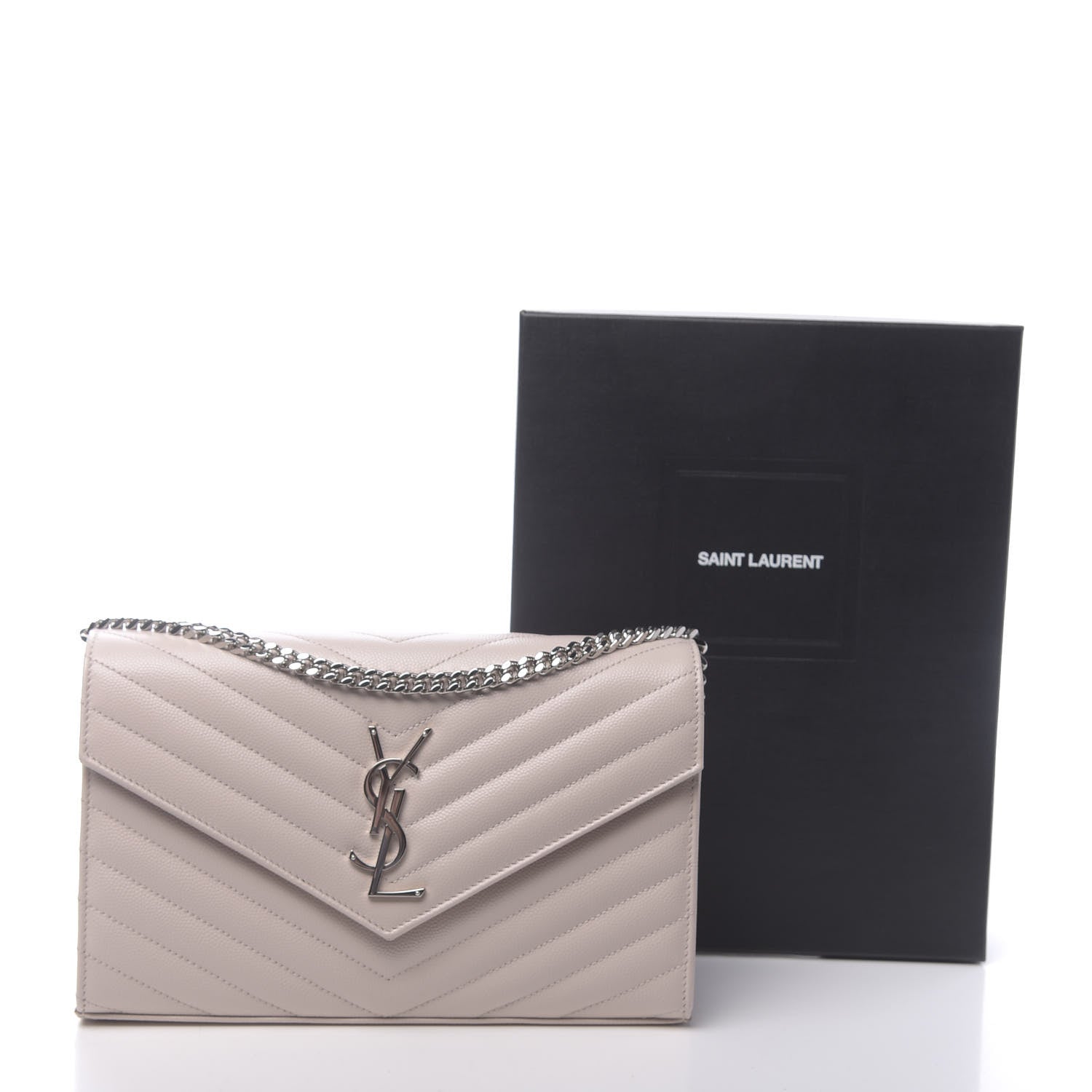 Saint Laurent Grain De Poudre Matelasse Chevron Monogram Chain Wallet Nude Powder 10 of 10