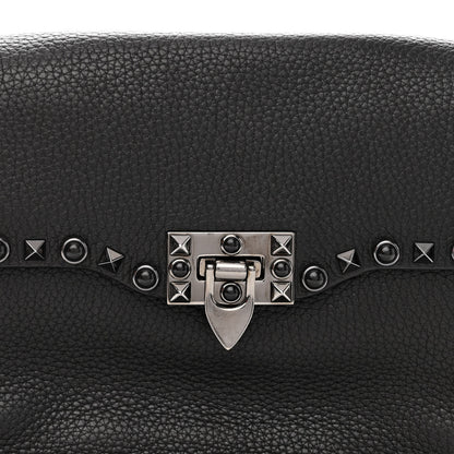 Valentino Garavani Pebbled Calfskin Onyx Medium Rockstud Rolling Flap Saddle Bag Black 7 of 10