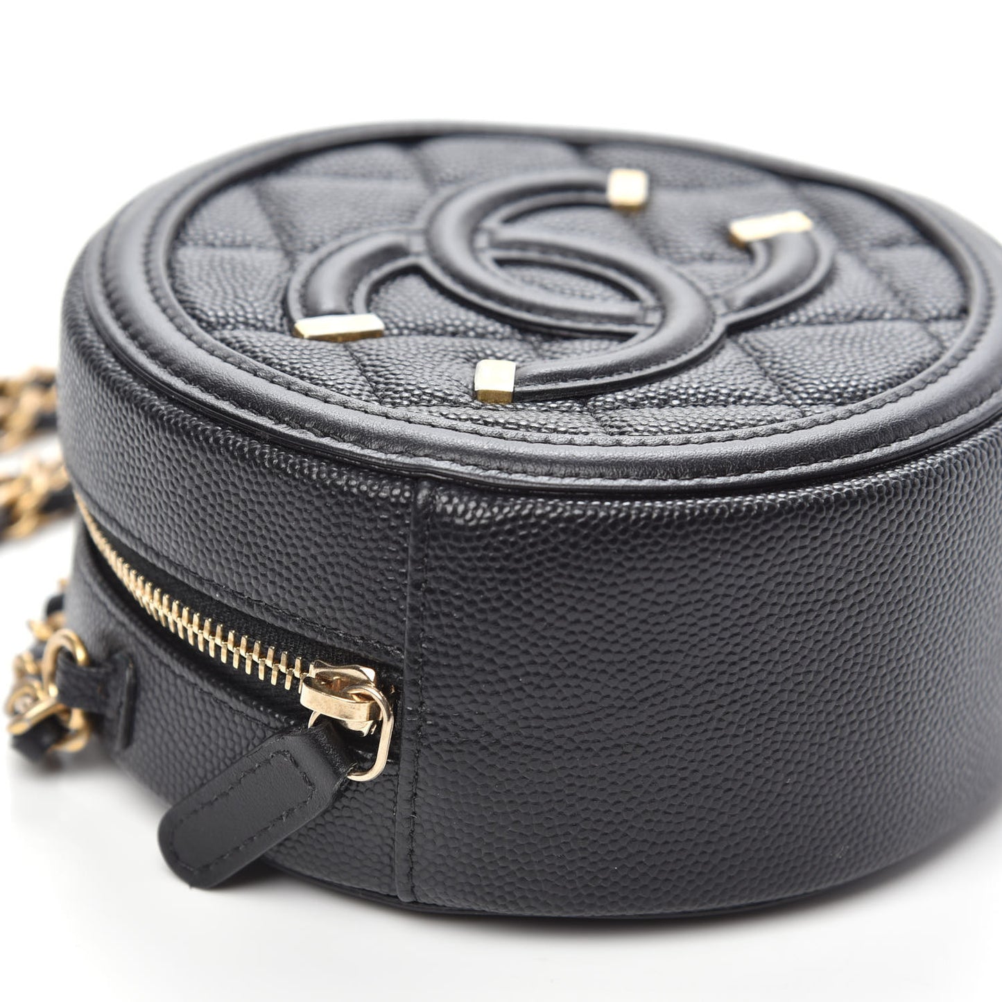 Caviar Quilted Round Filigree Crossbody Black