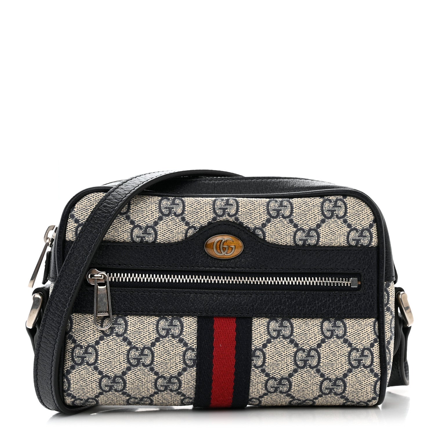 Gucci GG Supreme Monogram Textured Dollar Calfskin Web Mini Ophidia Shoulder Bag Beige Blue 1 of 10
