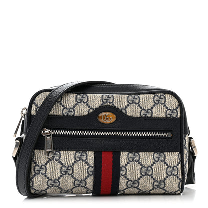 Gucci GG Supreme Monogram Textured Dollar Calfskin Web Mini Ophidia Shoulder Bag Beige Blue 1 of 10