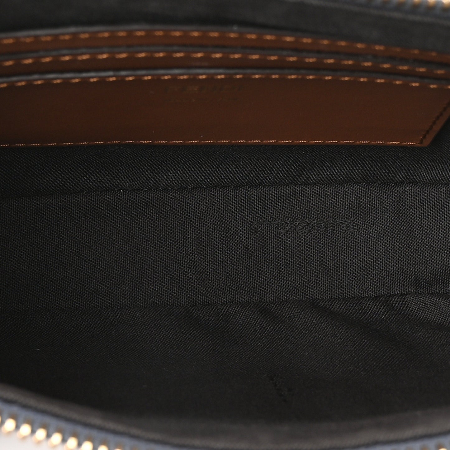 Denim Vitello Fringe FF Embroidered Baguette Pouch Myrtle Dark Nut
