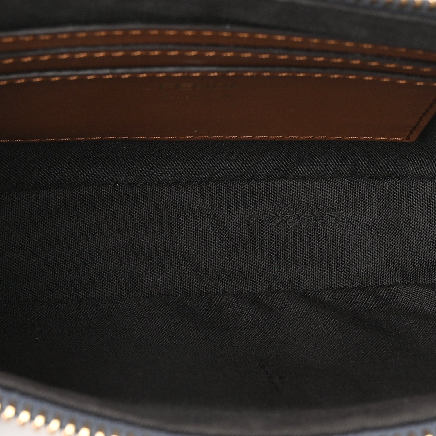 Fendi Denim Vitello Fringe FF Embroidered Baguette Pouch Myrtle Dark Nut 5 of 9