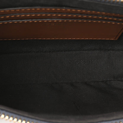 Fendi Denim Vitello Fringe FF Embroidered Baguette Pouch Myrtle Dark Nut 5 of 9