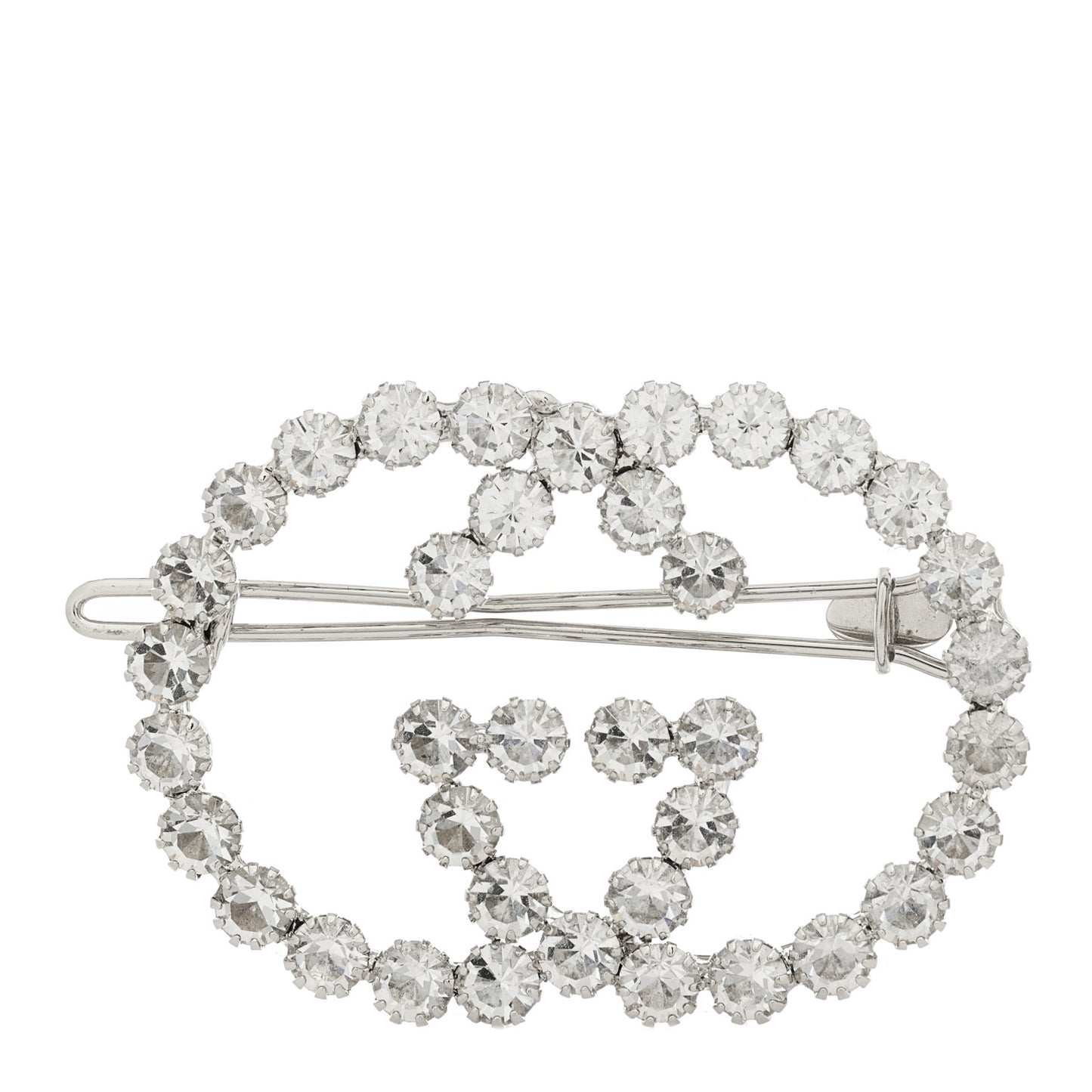 Crystal Interlocking G Hair Clip Silver