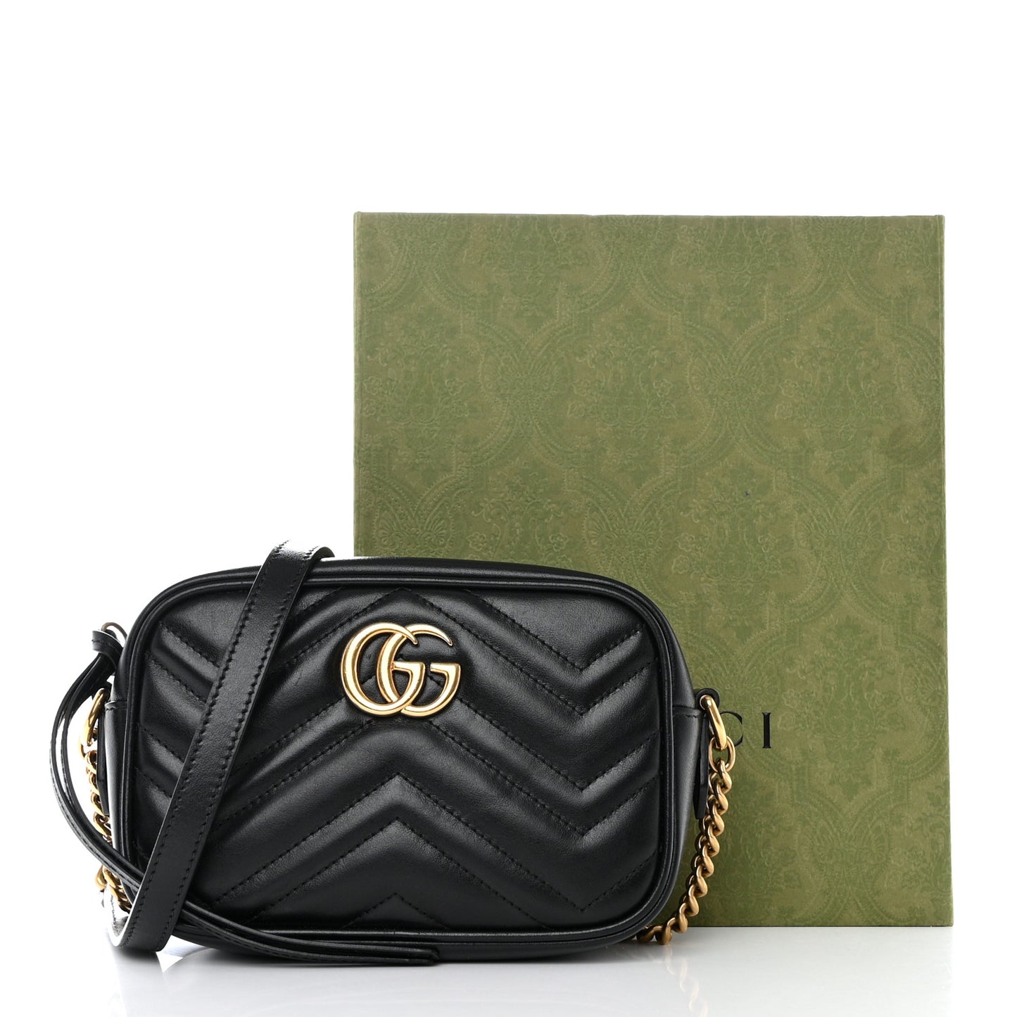 Calfskin Matelasse Mini GG Marmont Chain Shoulder Bag Black