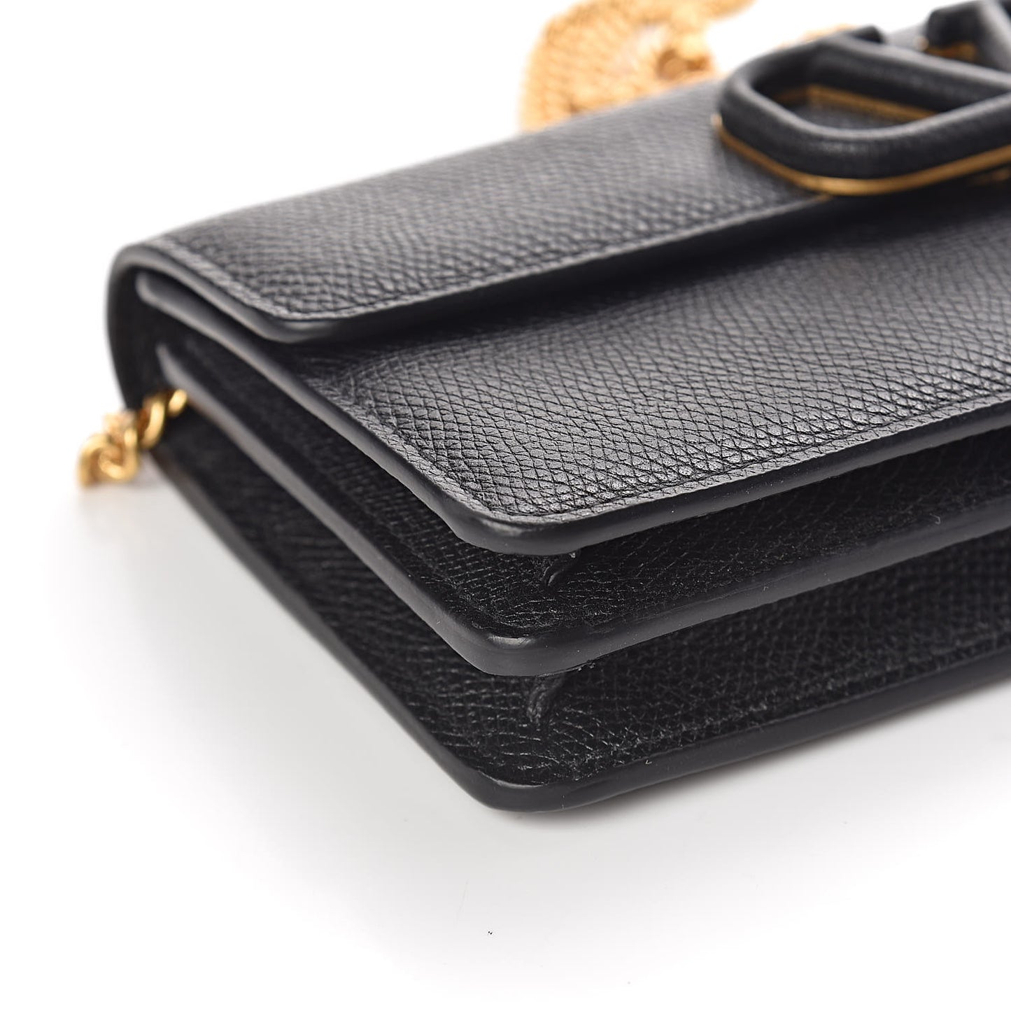 Grainy Calfskin Vlogo Wallet With Chain Black