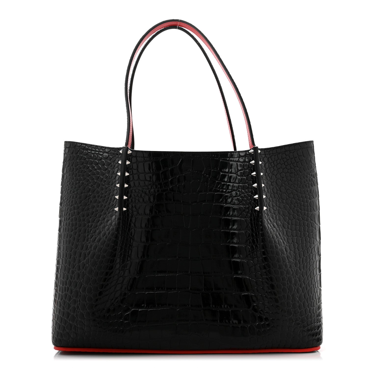 Christian Louboutin Calfskin Crocodile Embossed Spikes Large Cabarock Black 1 of 9