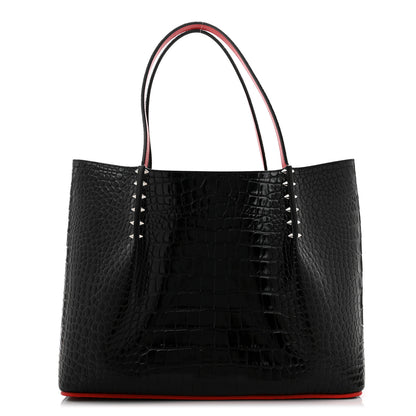 Christian Louboutin Calfskin Crocodile Embossed Spikes Large Cabarock Black 1 of 9
