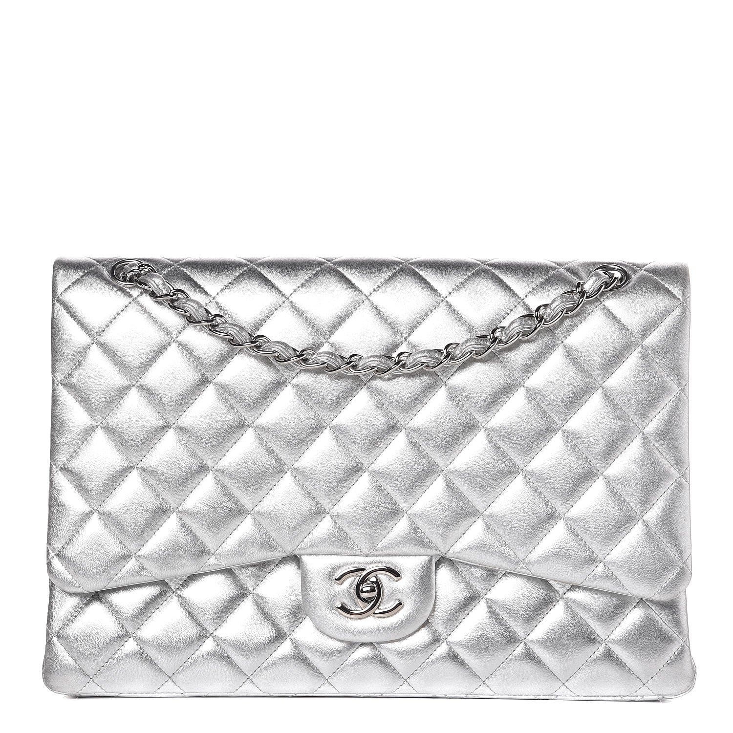 Chanel Metallic Lambskin Quilted Maxi Single Flap Silver 1 of 11
