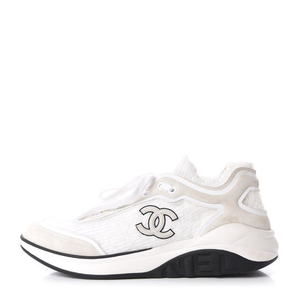 Chanel Fabric Calfskin Suede CC Womens Sneakers 40 White 1 of 8
