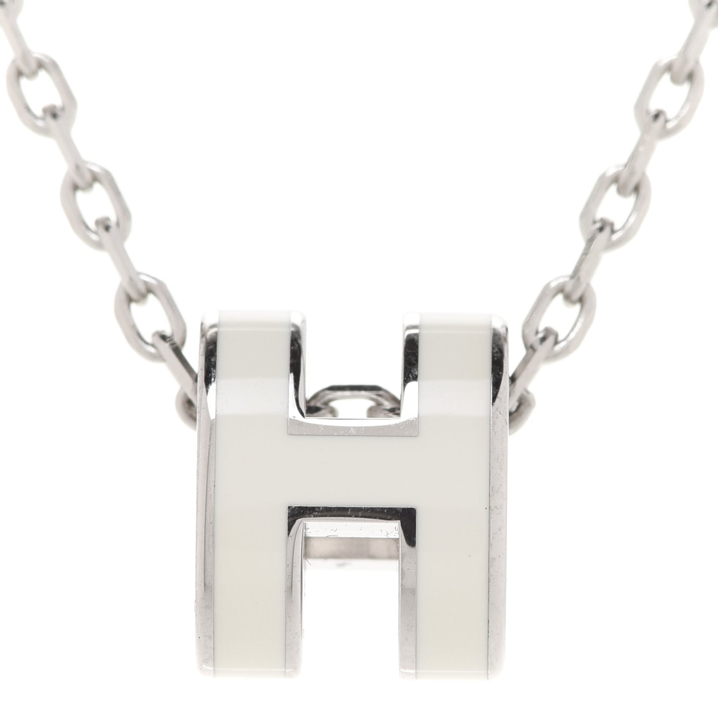Lacquered Palladium Mini Pop H Pendant Necklace White
