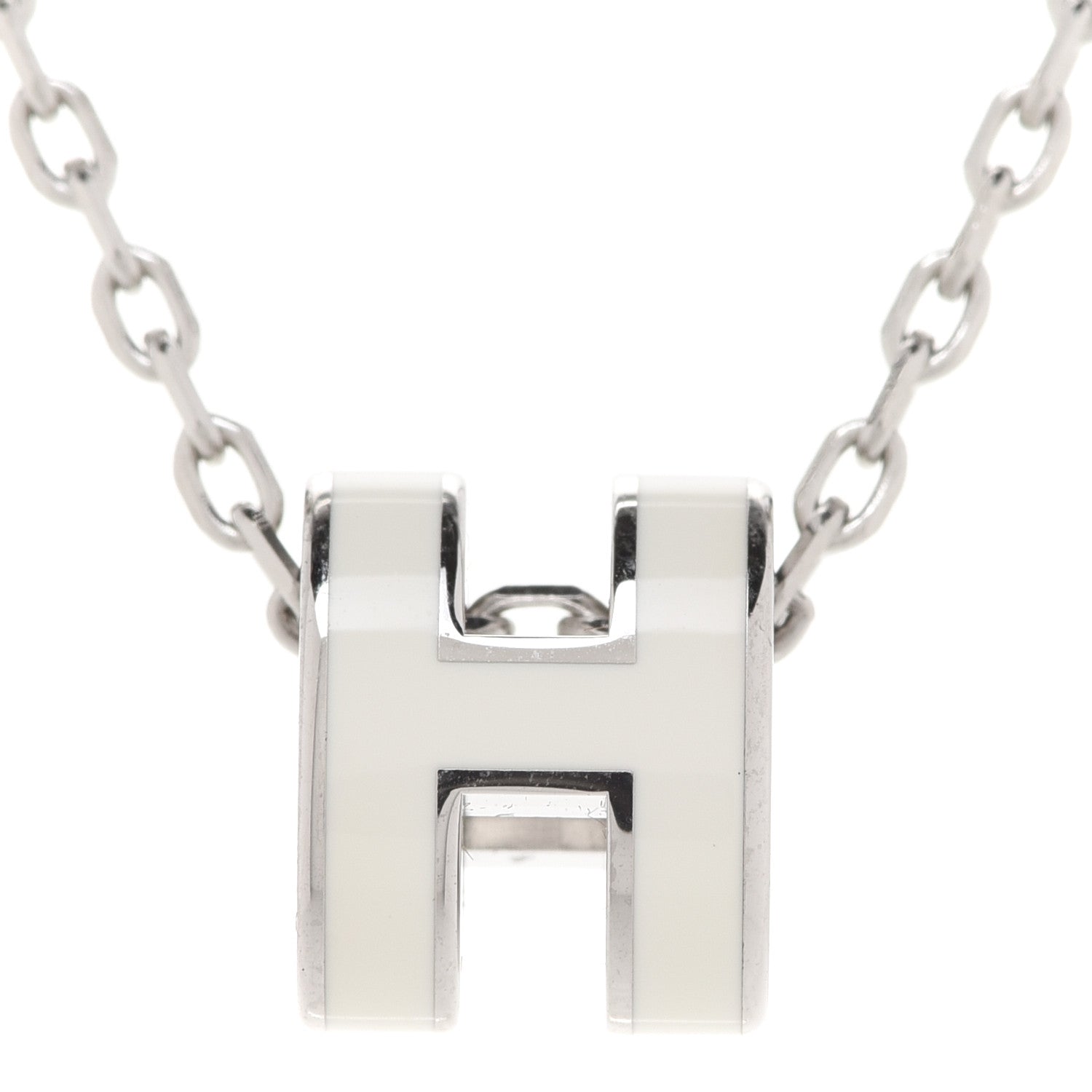 Hermes Lacquered Palladium Mini Pop H Pendant Necklace White 4 of 8