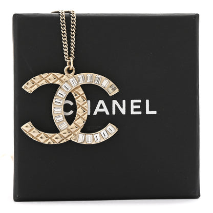 Chanel Baguette Crystal Quilted CC Pendant Necklace Gold 7 of 7