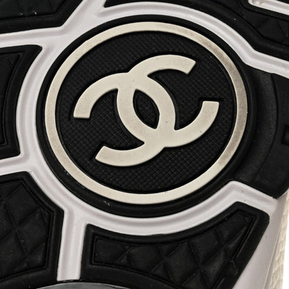 Chanel Mesh Suede Calfskin Grained Calfskin Womens CC Sneakers 38 White Black 8 of 9