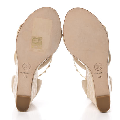 Chanel Lambskin Charms Wedge Sandals 36 Beige 5 of 11