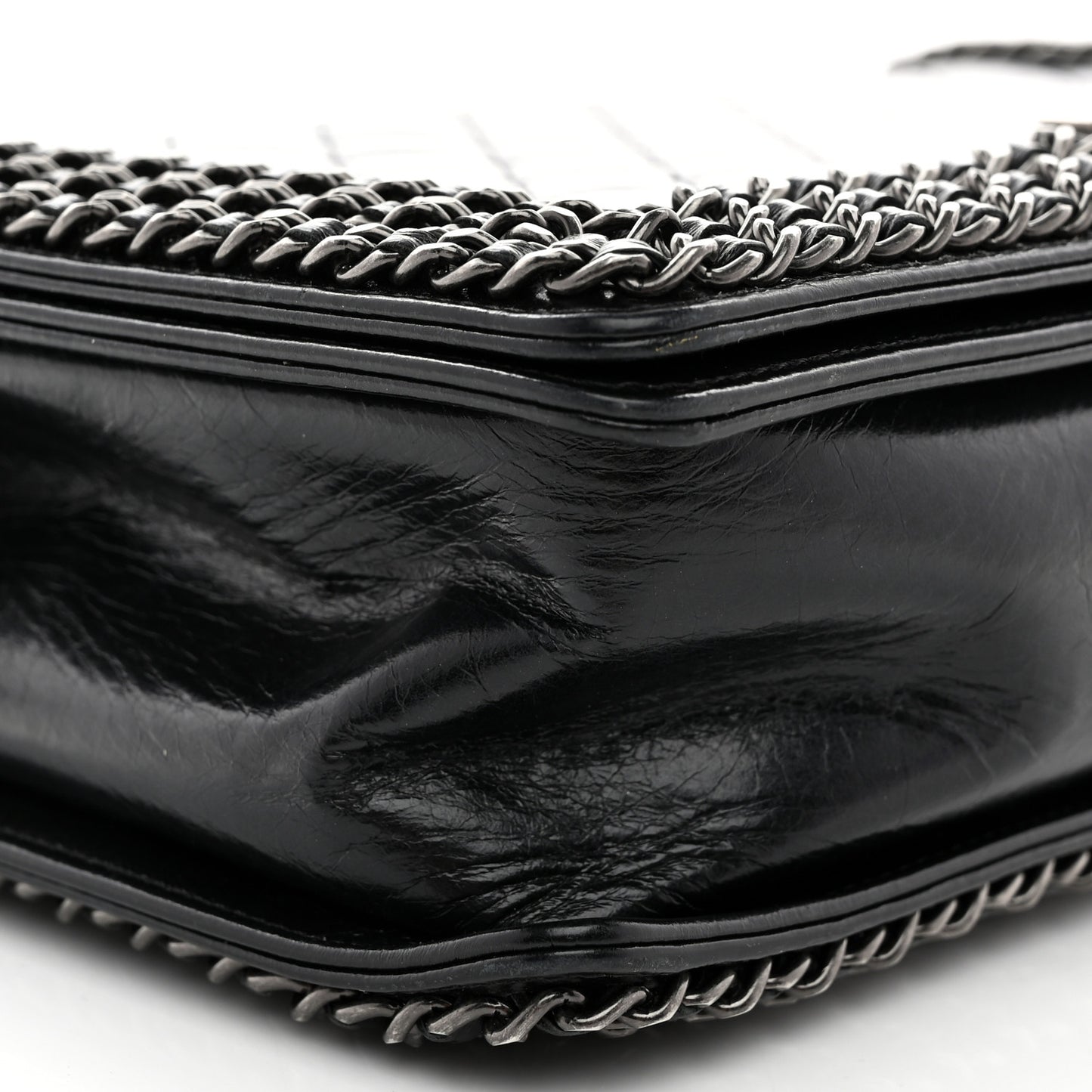 Glazed Calfskin Quilted New Medium Boy Chained Flap Black