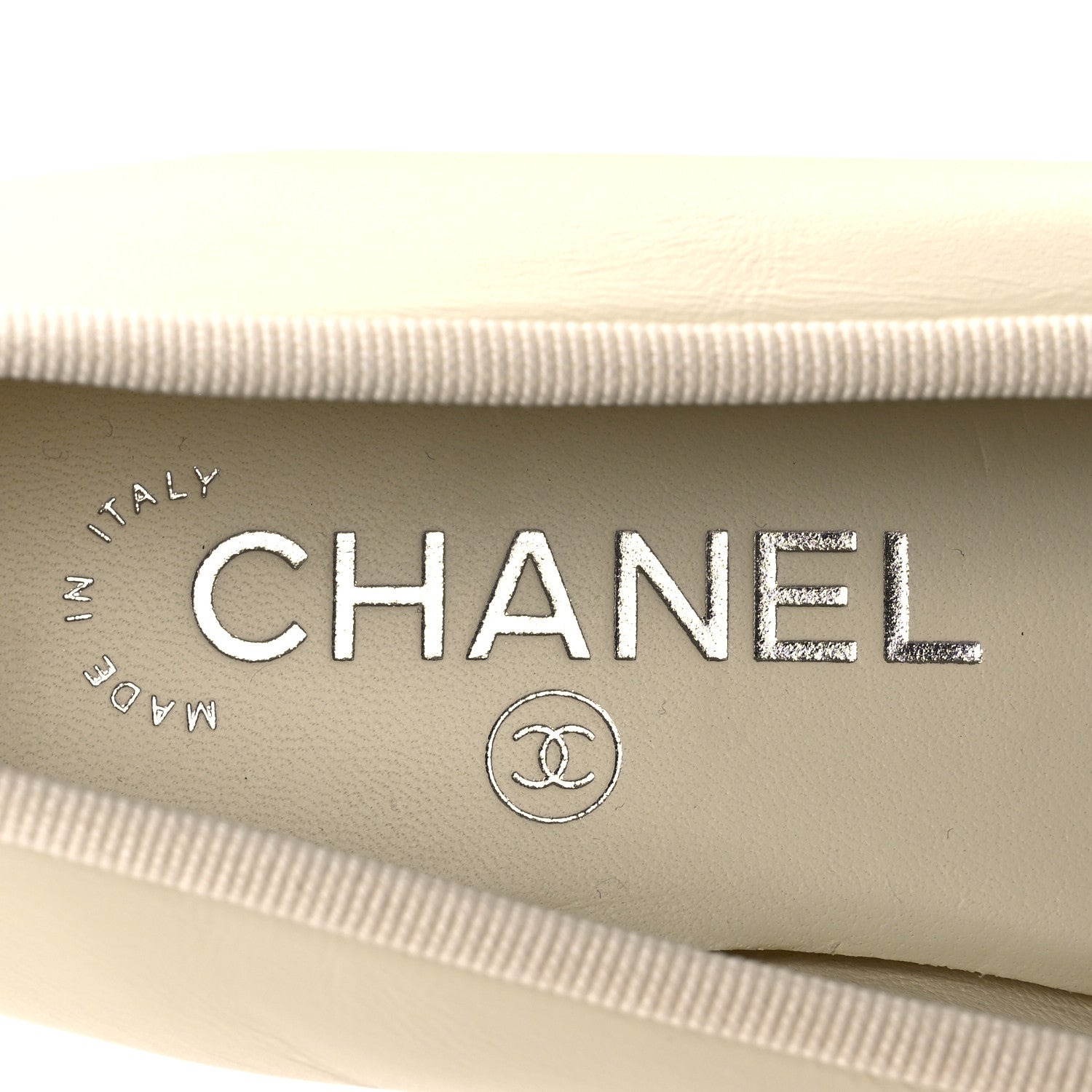 Chanel Calfskin Grosgrain Cap Toe CC Ballerina Flats 37 Ivory Black 8 of 12