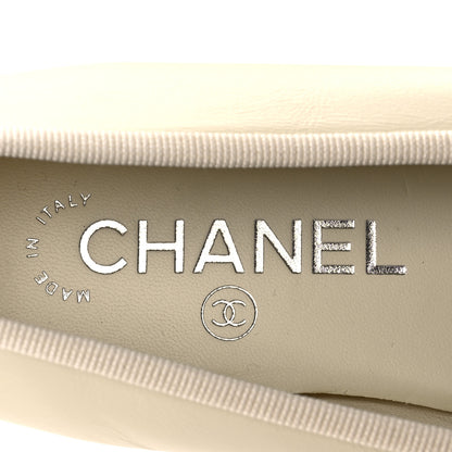 Chanel Calfskin Grosgrain Cap Toe CC Ballerina Flats 37 Ivory Black 8 of 12