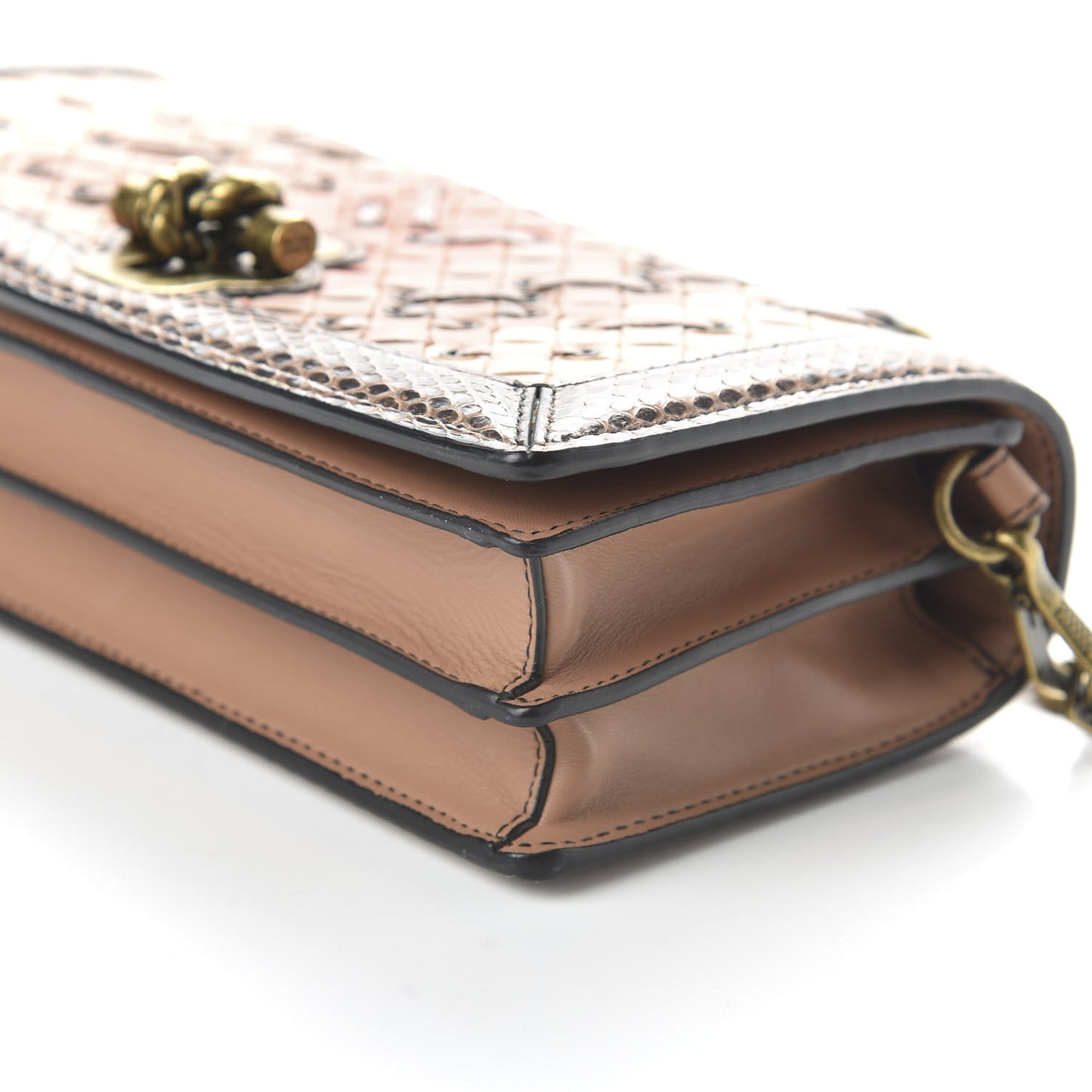 Nappa Ayers Intrecciato Club Stitch Knot Clutch Corallo Cream Mink