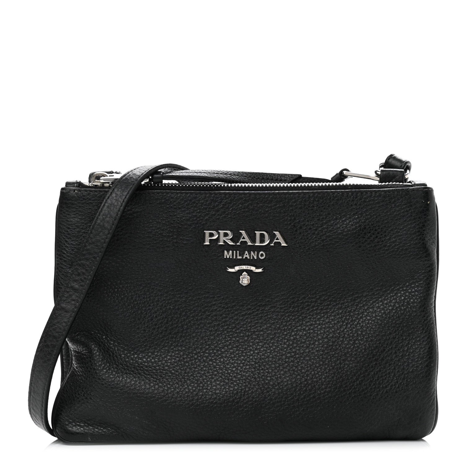 Prada Vitello Daino Double Zip Crossbody Bag Black 1 of 12