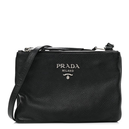 Prada Vitello Daino Double Zip Crossbody Bag Black 1 of 12