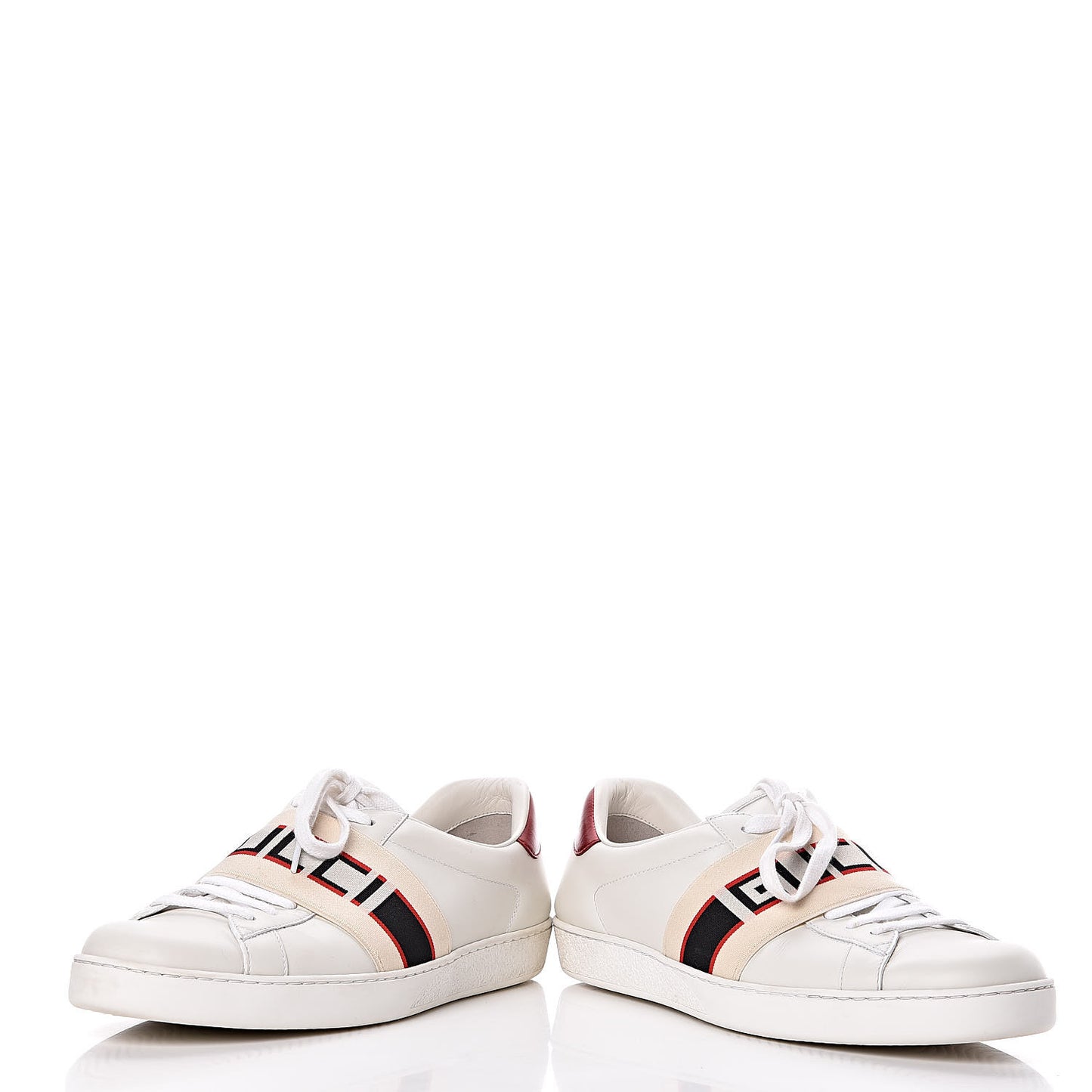 Calfskin Stripe Mens New Ace Sneakers 9.5 White Ecru Red Flame