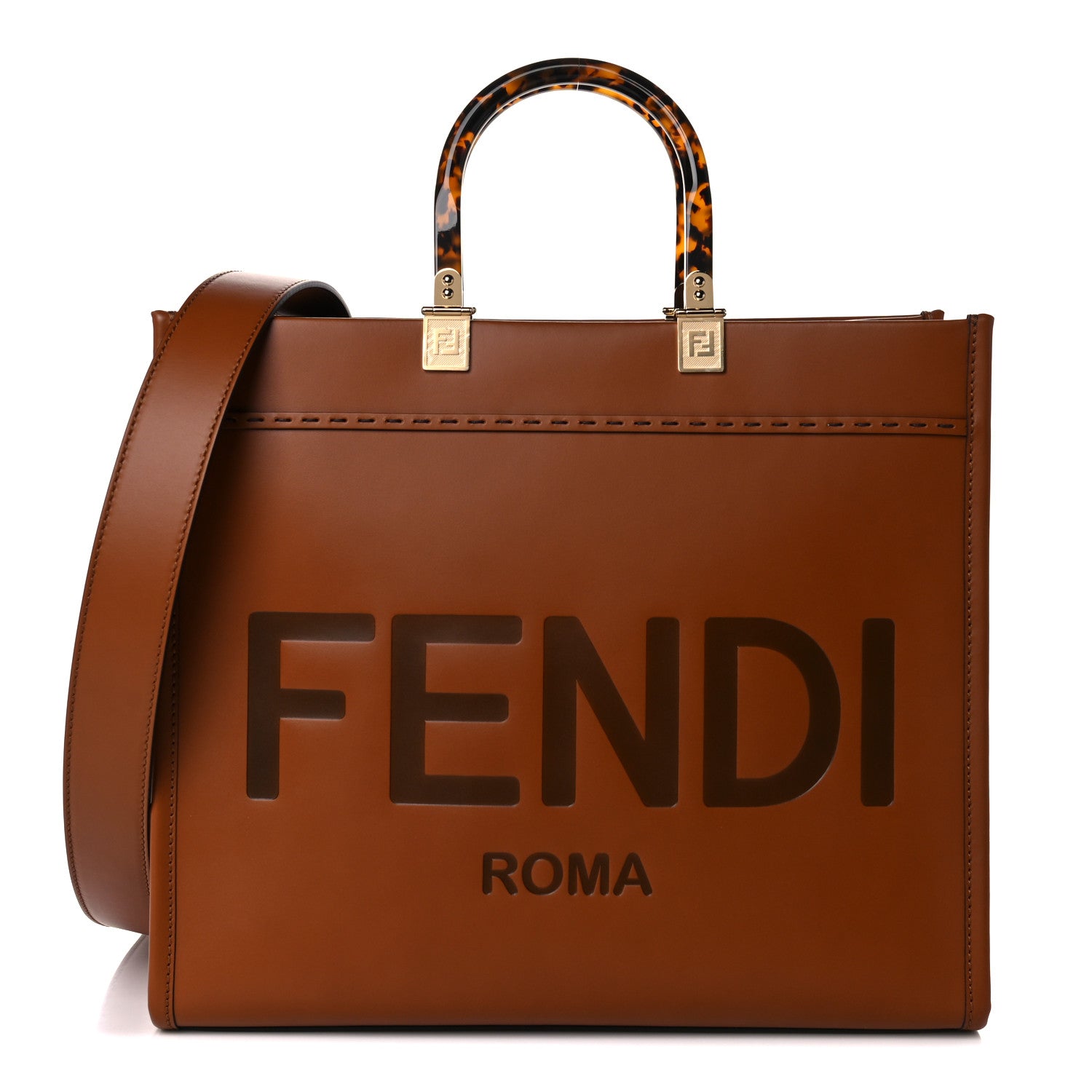 Fendi Vitello King Plexiglass Medium Fendi Sunshine Shopper Tote Cuoio 1 of 12