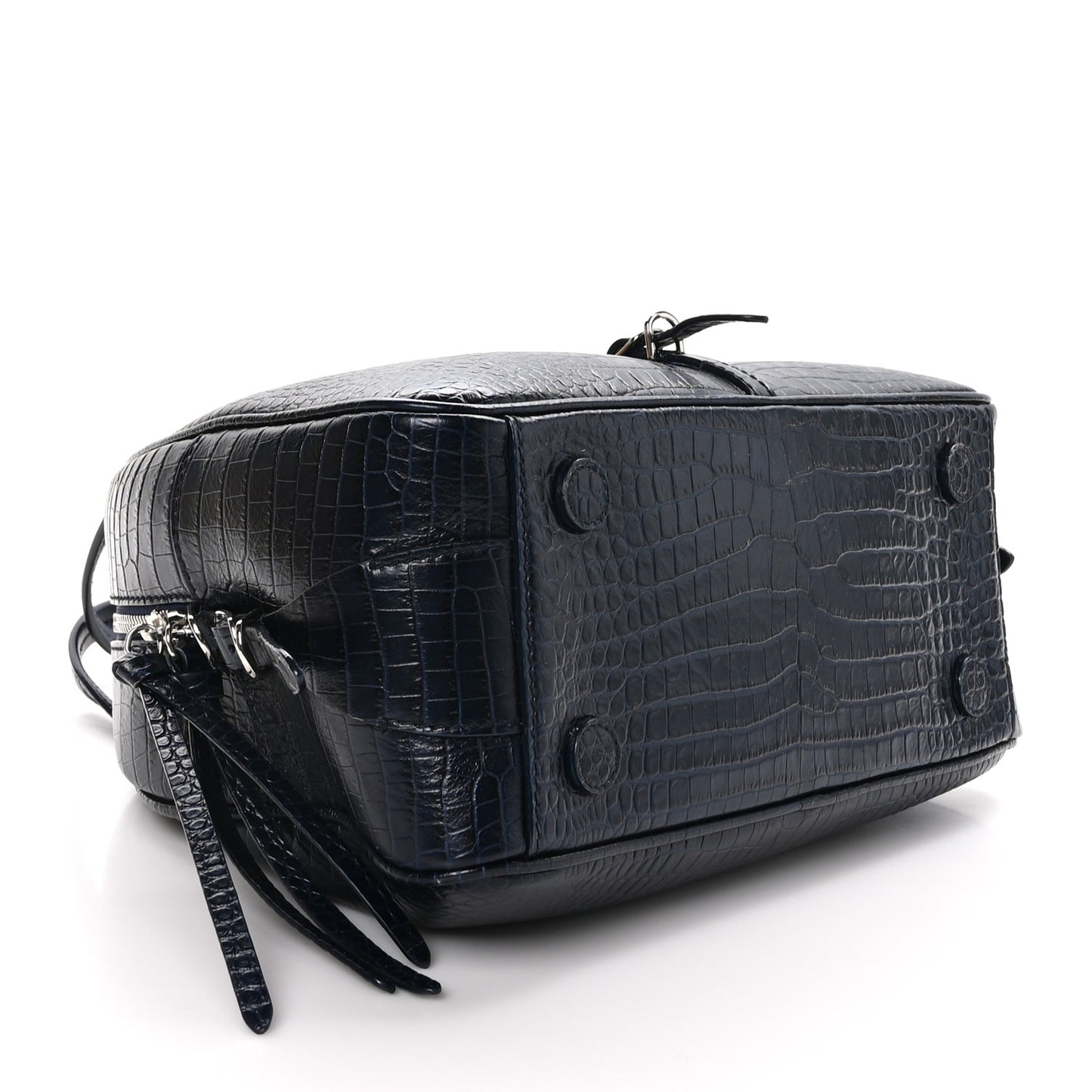 Calfskin Crocodile Embossed Small Varenne Bowling Bag Navy