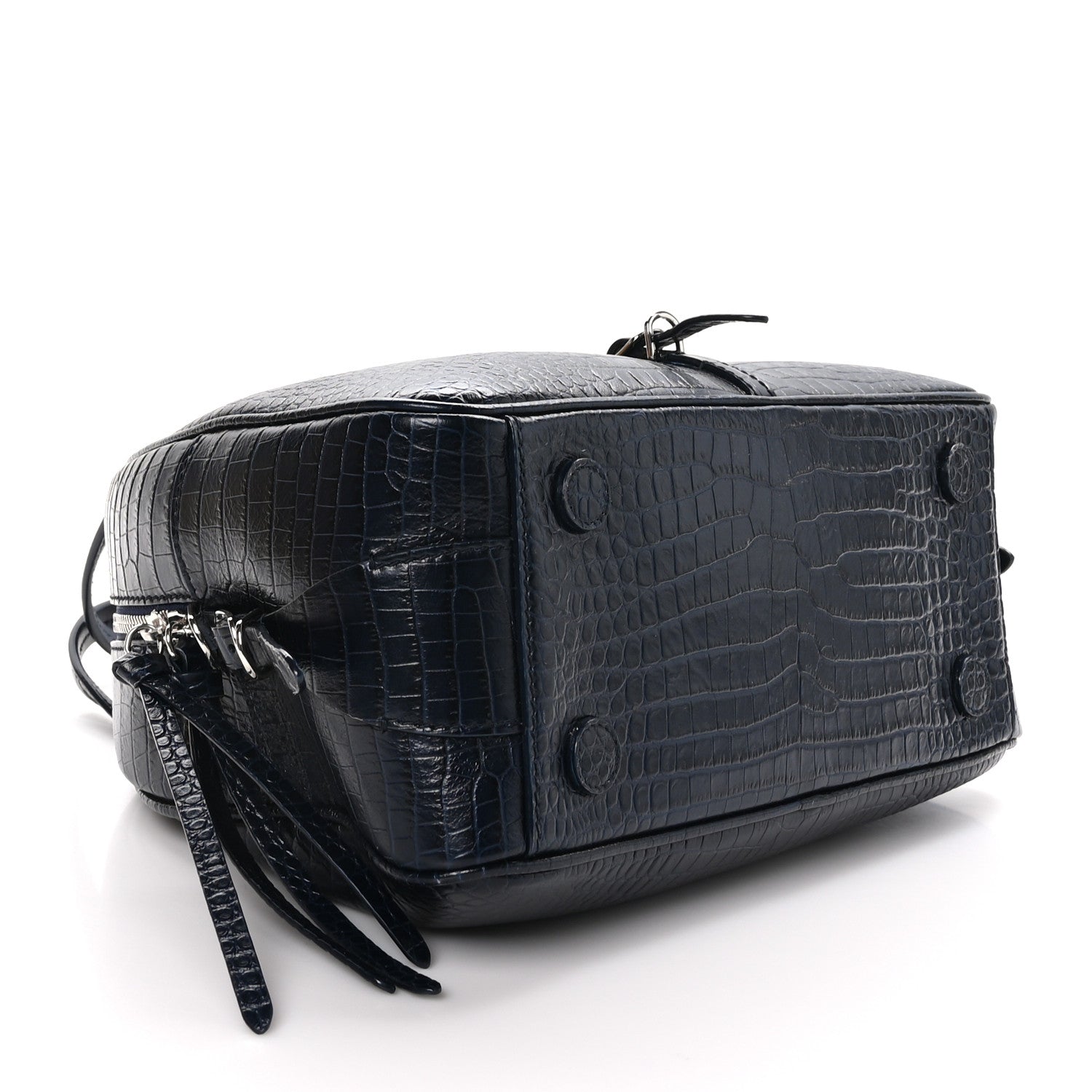 Jimmy Choo Calfskin Crocodile Embossed Small Varenne Bowling Bag Navy 4 of 9