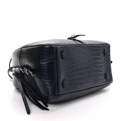 Jimmy Choo Calfskin Crocodile Embossed Small Varenne Bowling Bag Navy 4 of 9