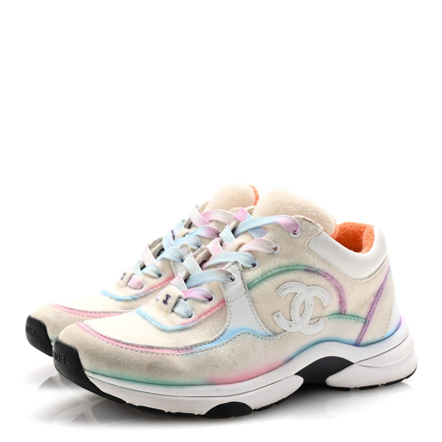 Chanel Wool Suede Calfskin CC Sneakers 36.5 Multicolor 4 of 9