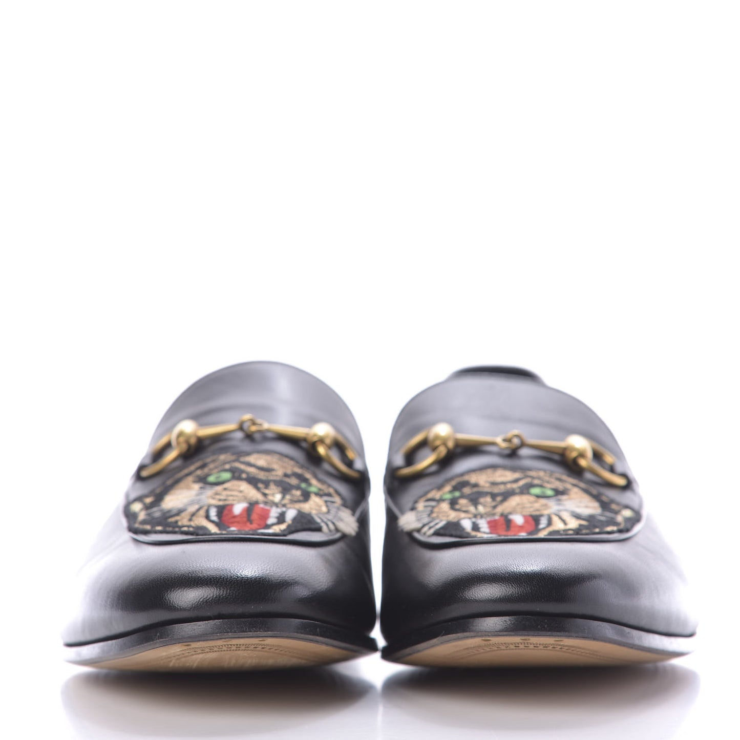 Goatskin Tiger Embroidered Mens Horsebit Loafers 11 Black