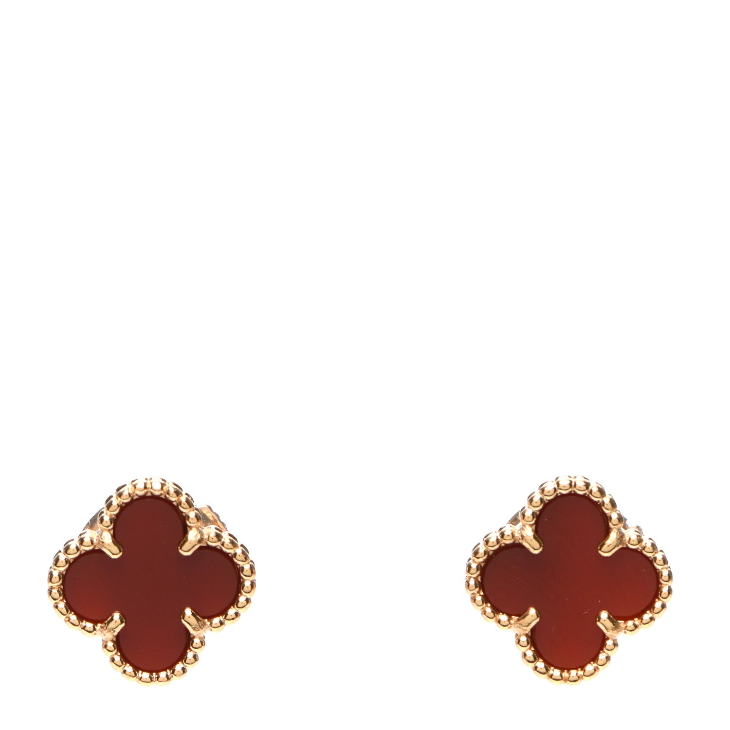 Van Cleef & Arpels 18K Rose Gold Carnelian Sweet Alhambra Earrings 1 of 6
