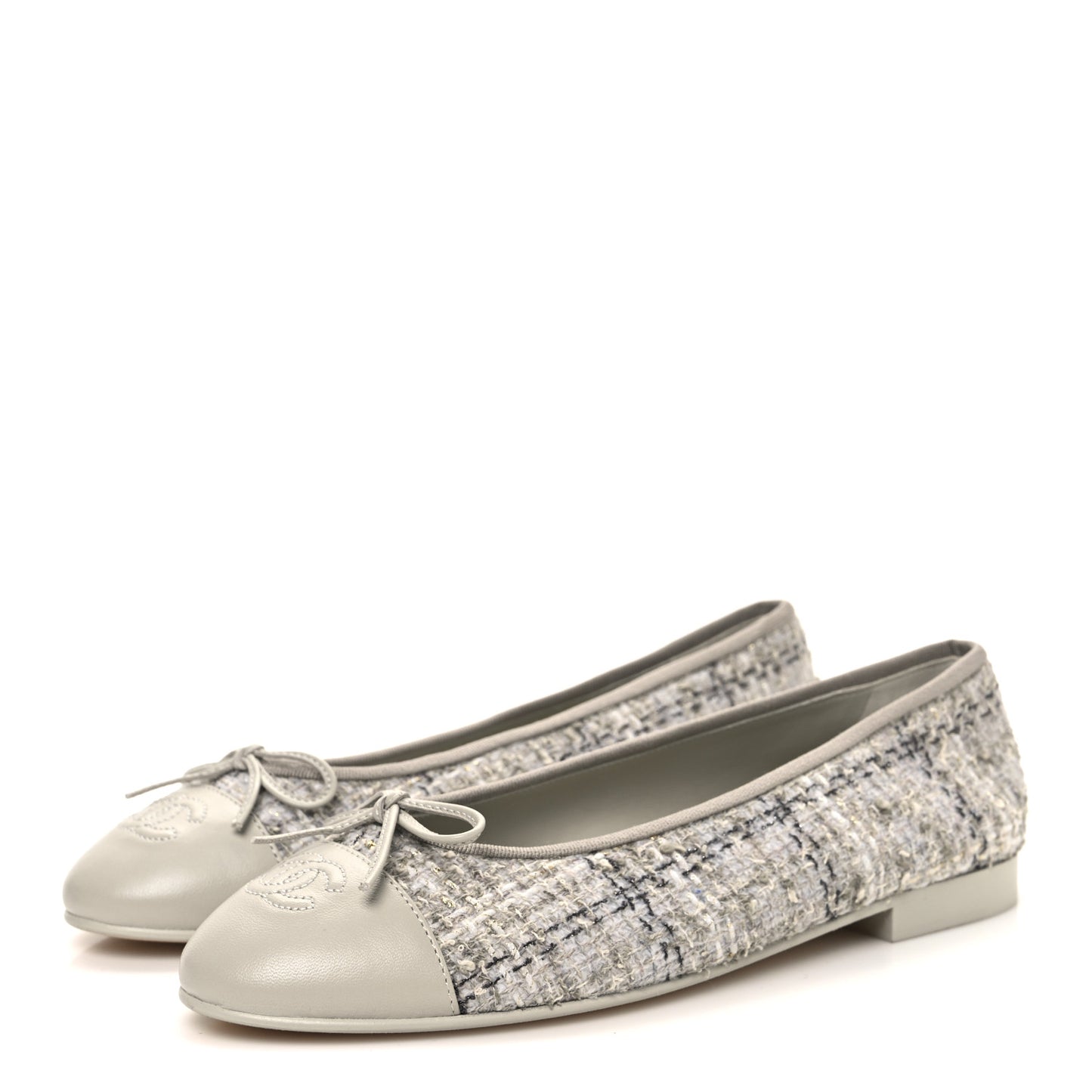 Tweed Lambskin Cap Toe Ballerina Flats 39 Grey Multicolor